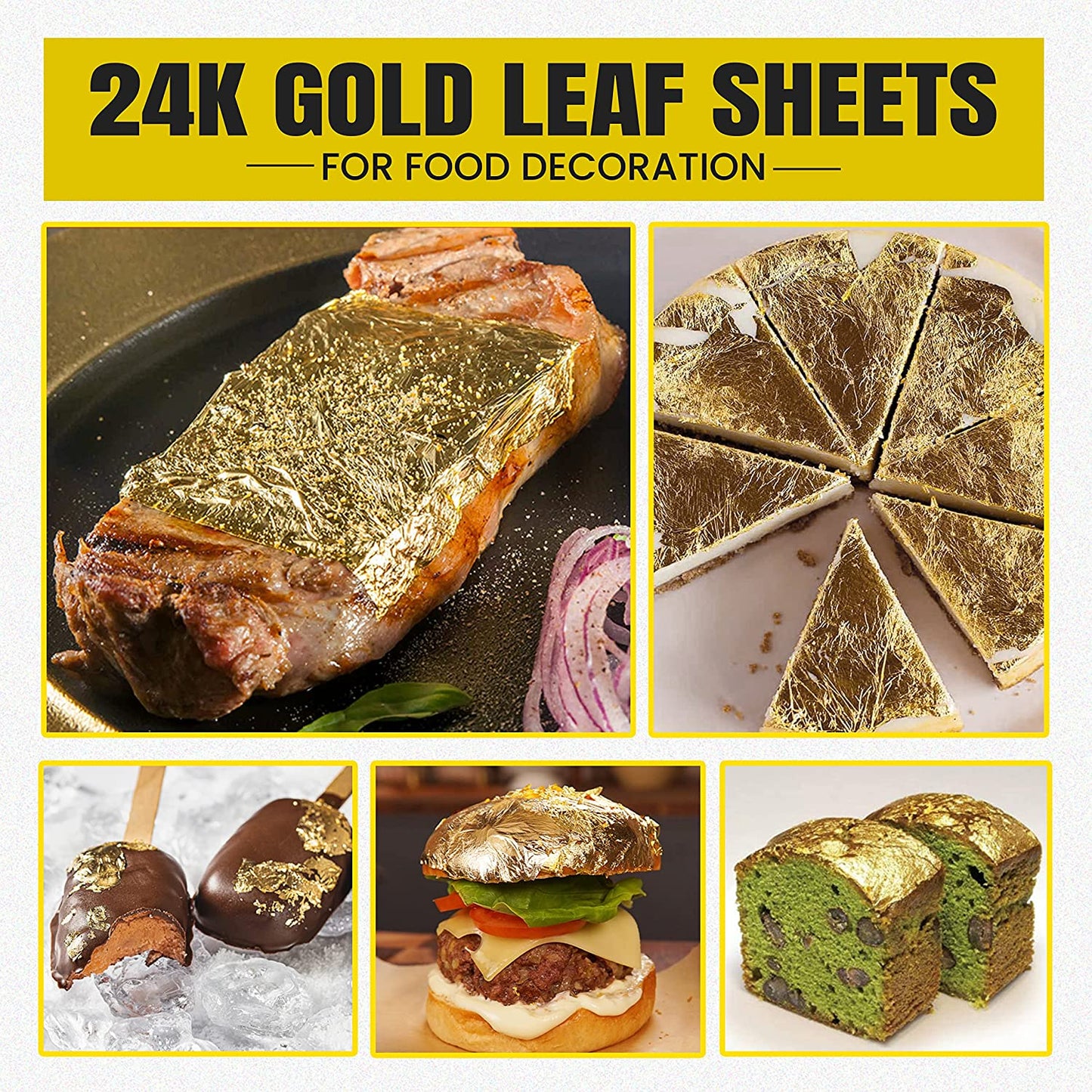 24k Gold Leaf Sheets, 4.33 x 4.33 cm, Pack of 30 Edible Gold Leaf Sheets for Cakes, Desserts, Chocolate, Art and Craft, Face Masks and Nail Art