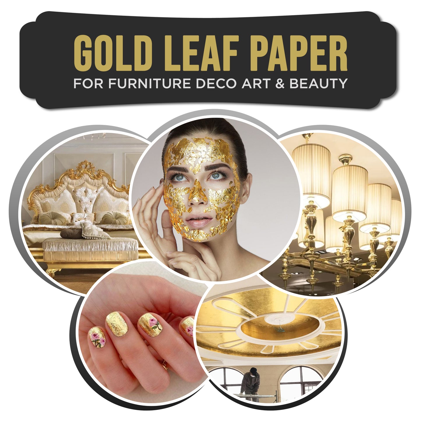 300 Imitation Gold Leaf Sheets 14 x 14 cm Gold Leaf for Art, Gilding, Crafting, Paintings, Home Furniture Decoration, Nail & DIY Arts Projects
